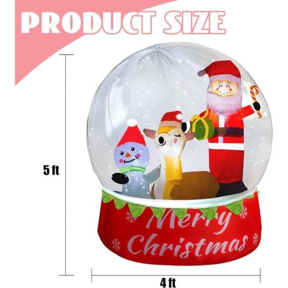 ⚡5 FT Christmas Inflatables Snow Globe Light Up Crystal Ball Outdoor Decorations - Picture 2 of 7